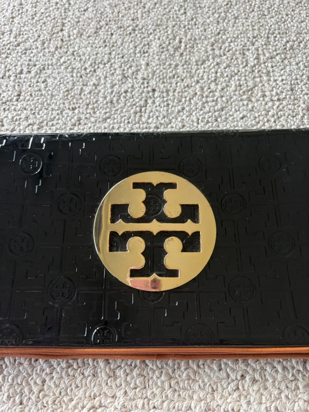 Tory Burch Reva Convertible Clutch Shoulder Bag Black Patent Leather + Dust Bag